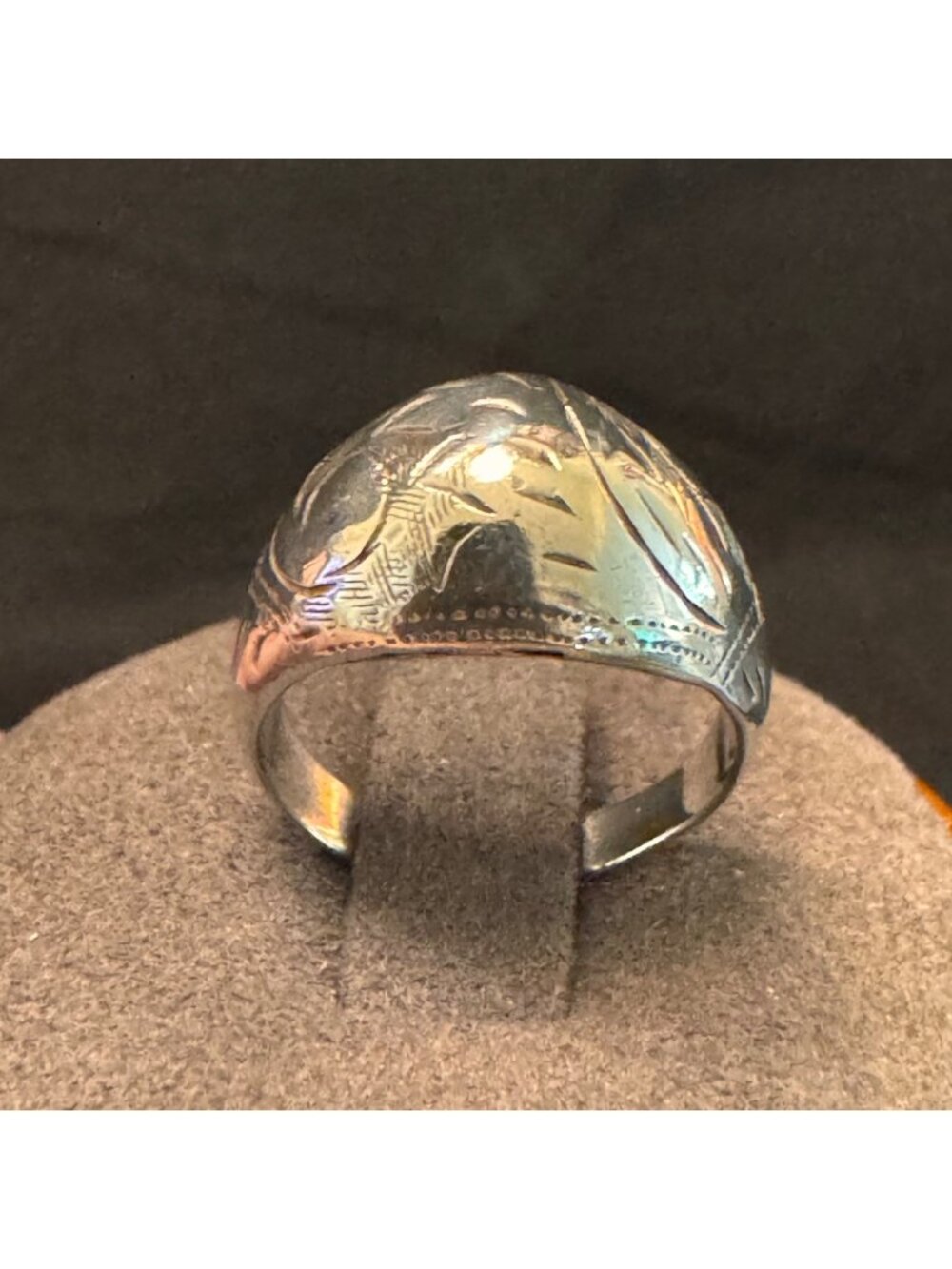 Sterling Silver 925 Etched Scroll Design Tapered Band Dome Ring Size 4.75